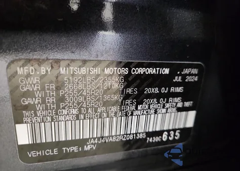 2024 Mitsubishi Outlander Se z USA, uszkodzony, nr VIN JA4J4VA82RZ081385